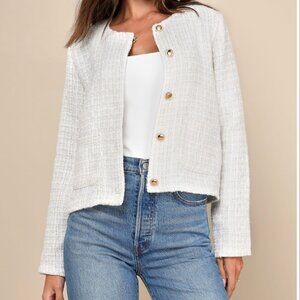 Ivory Tweed Collarless Jacket